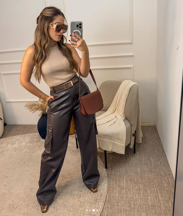 Calça cargo de corino com regata