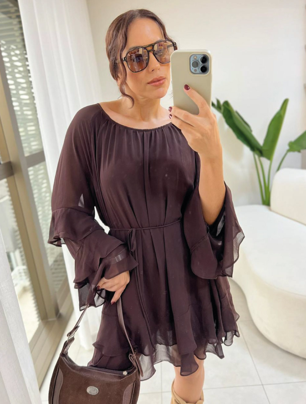 Boho Chic marrom - vestido com camadas e babados da Senhoritas Tees