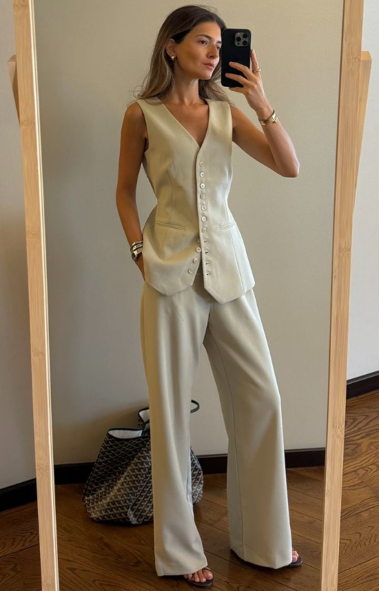 Old Money Style - Colete feminino em alfaiataria e calça - conjunto